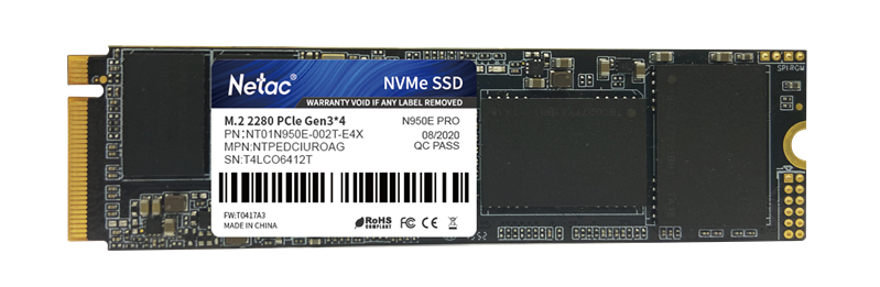 Твердотельный накопитель Netac N950E Pro PCIe 3 x4 M.2 2280 NVMe 3D NAND SSD 2TB, R/W up to 3500/3000MB/s, 2048MB DRAM buffer, with heat sink 5Y