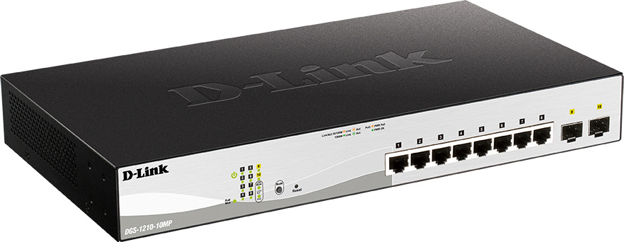 Коммутатор D-Link DGS-1210-10MP/F3A (L2) 8x1Гбит/с 2SFP 8PoE 130W настраиваемый