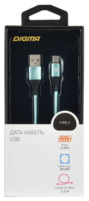 Кабель Digma TYPE-C-1.2M-BRAIDED-GR USB (m)-USB Type-C (m) 1.2м зеленый