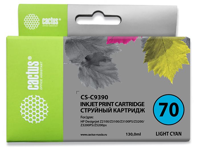 Картридж струйный Cactus CS-C9390 №70 светло-голубой (130мл) для HP DJ Z3100