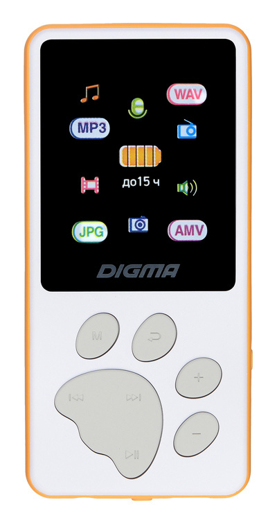 Плеер Hi-Fi Flash Digma S4 8Gb белый/оранжевый/1.8"/FM/microSDHC