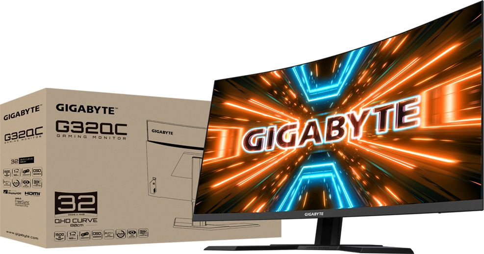 Монитор Gigabyte 31.5" G32QC A черный VA LED 1ms 16:9 HDMI HAS 350cd 178гр/178гр 2560x1440 165Hz DP 2K USB 7.8кг