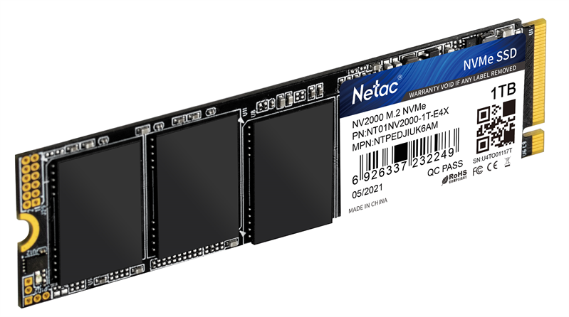 Накопитель SSD Netac PCIe 3.0 x4 1TB NT01NV2000-1T0-E4X NV2000 M.2 2280