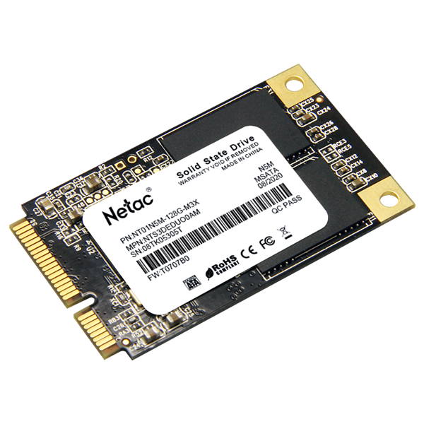 SSD накопитель Netac SSD N5M 128GB mSATA SATAIII 3D NAND, R/W up to 510/440MB/s, TBW 70TB, 3y wty