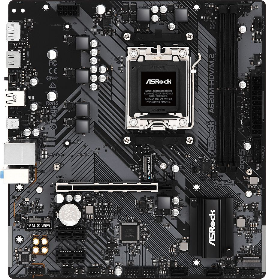 Материнская плата Asrock A620M-HDV/M.2 SocketAM5 AMD A620 2xDDR5 mATX AC`97 8ch(7.1) GbLAN RAID+HDMI+DP