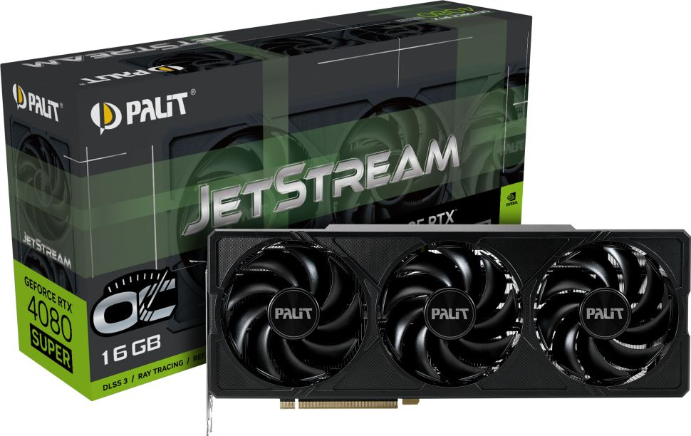 Видеокарта Palit PCI-E 4.0 RTX4080 SUPER JETSTREAM OC NVIDIA GeForce RTX 4080 Super 16Gb 256bit GDDR6X 2295/23000 HDMIx1 DPx3 HDCP Ret