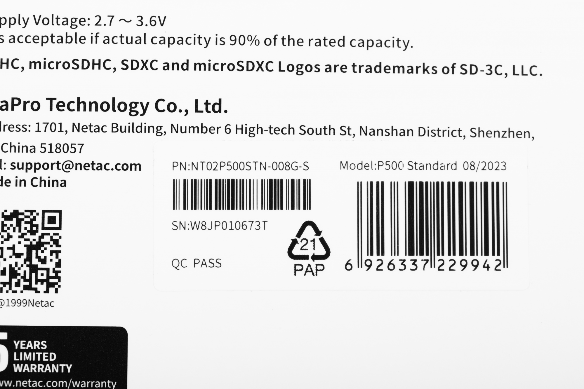 Флеш карта microSDHC 8GB Netac NT02P500STN-008G-S P500