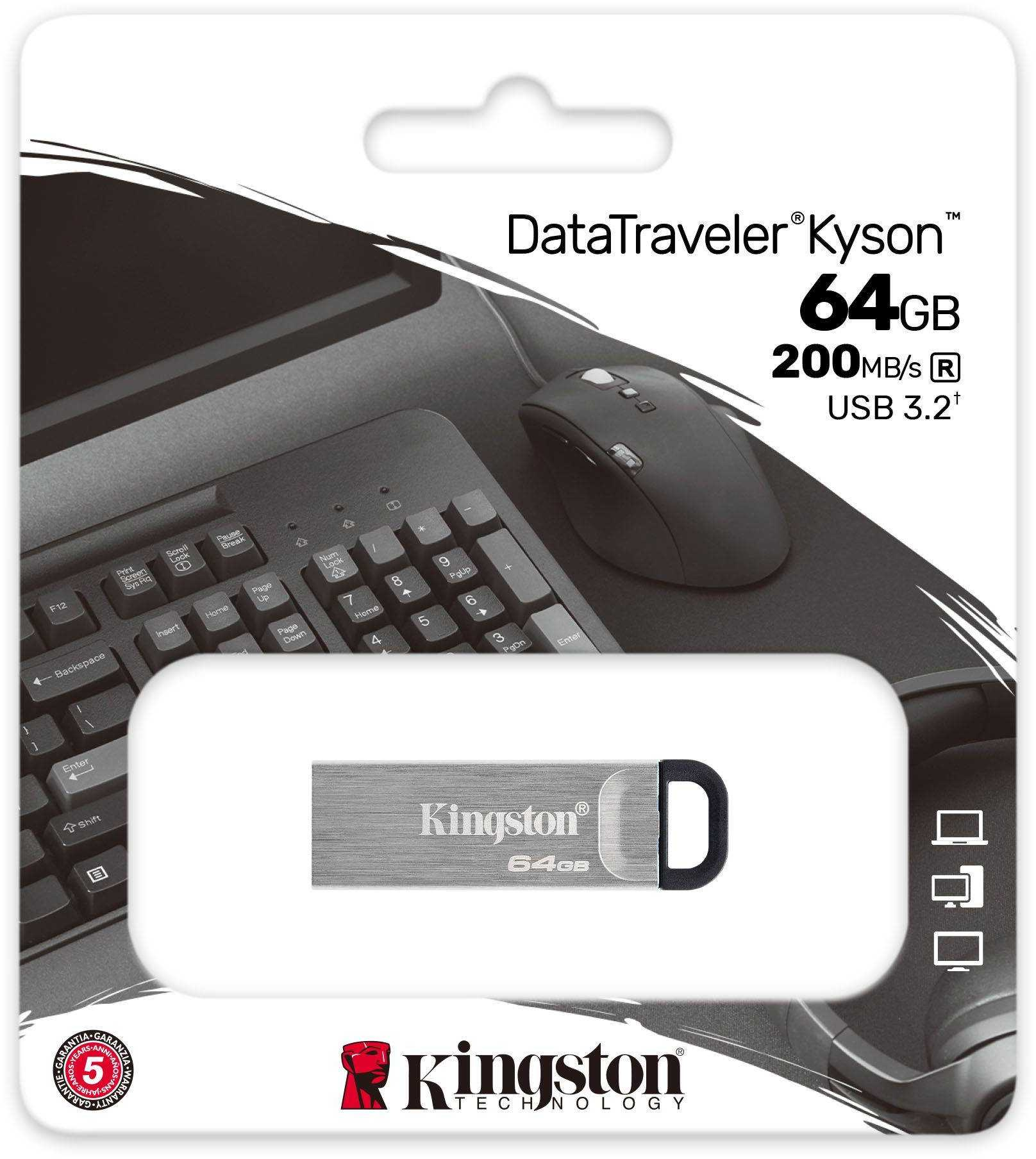 Флеш Диск Kingston 64Gb DataTraveler Kyson DTKN/64GB USB3.1 серебристый/черный