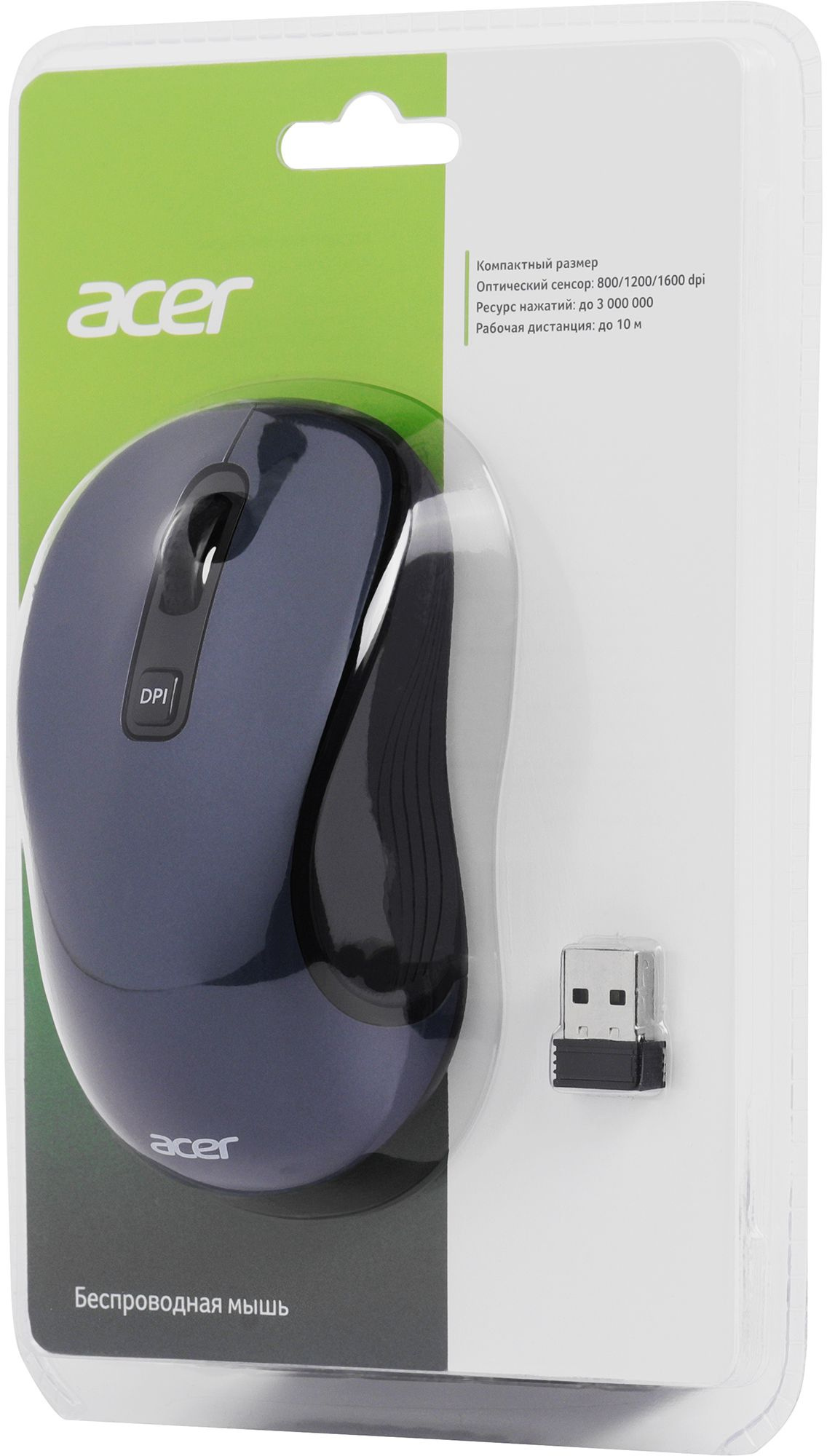 Мышь Acer OMR306 черный/серый оптическая (1600dpi) беспроводная USB (6but)