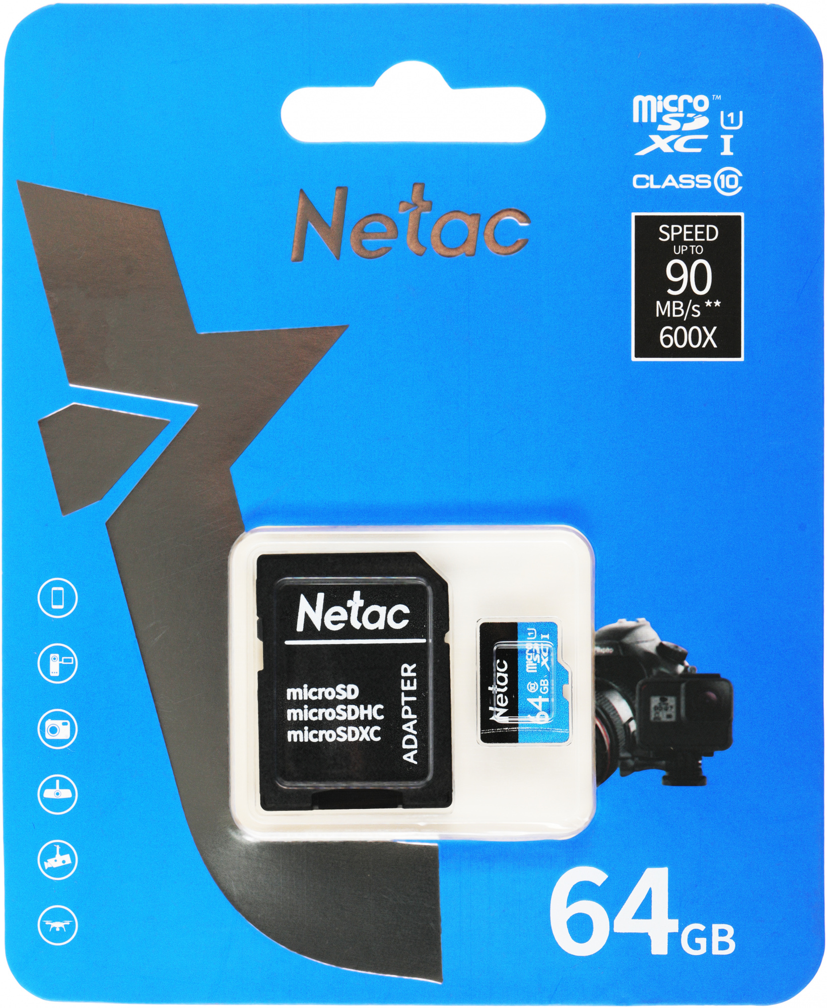 Флеш карта microSDXC 64GB Netac NT02P500STN-064G-R P500 + adapter