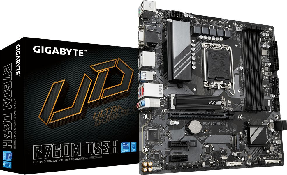 Материнская плата Gigabyte B760M DS3H Soc-1700 Intel B760 4xDDR5 mATX AC`97 8ch(7.1) 2.5Gg RAID+VGA+HDMI+DP