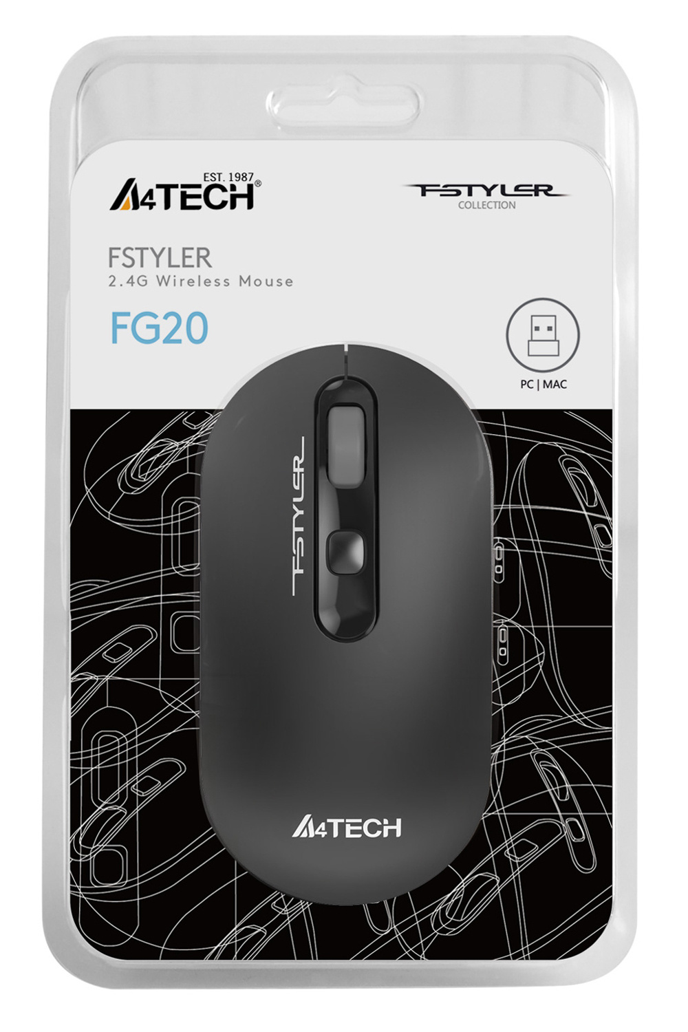 Мышь A4Tech Fstyler FG20 серый оптическая (2000dpi) беспроводная USB для ноутбука (4but)