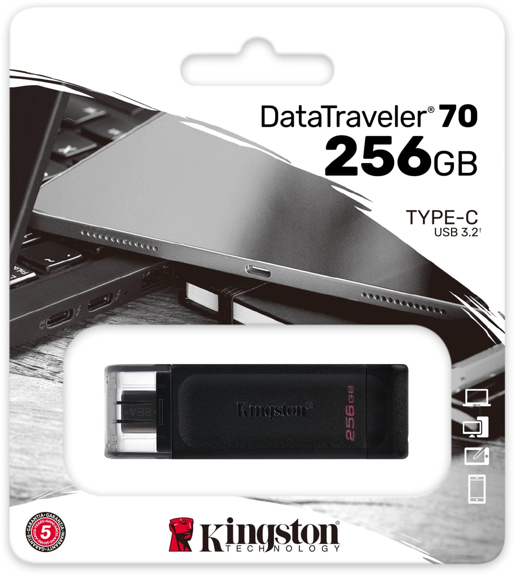 Флеш Диск Kingston 256Gb DataTraveler 70 Type-C DT70/256GB USB3.2 черный