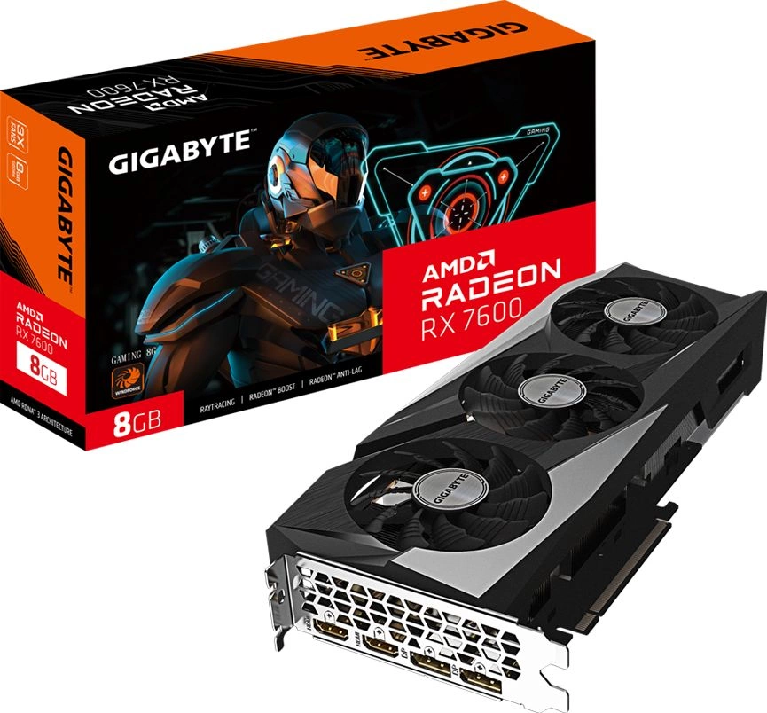 Видеокарта Gigabyte PCI-E 4.0 GV-R76GAMING-8GD AMD Radeon RX 7600 8Gb 128bit GDDR6 2250/18000 HDMIx2 DPx2 HDCP Ret