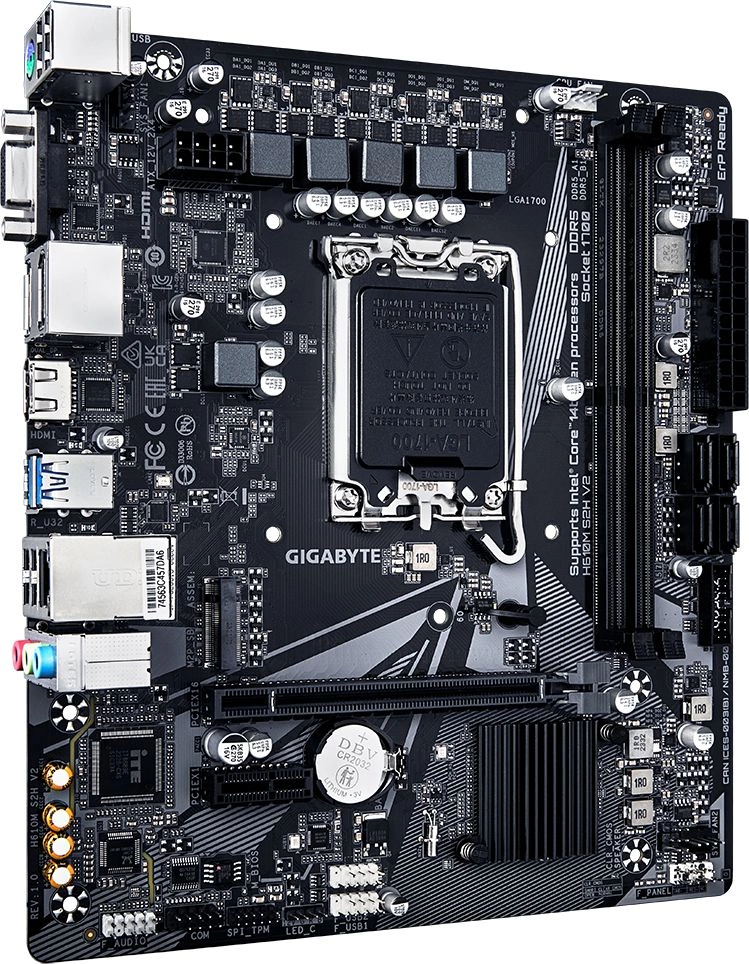 Материнская плата GIGABYTE H610M S2H, LGA1700, H610, 2*DDR5, 4*SATA, 1*M.2, 2*USB 3.2, 4*USB 2.0, 1*PCIx16, 1*PCIx1, D-Sub+HDMI+2*DP, mATX