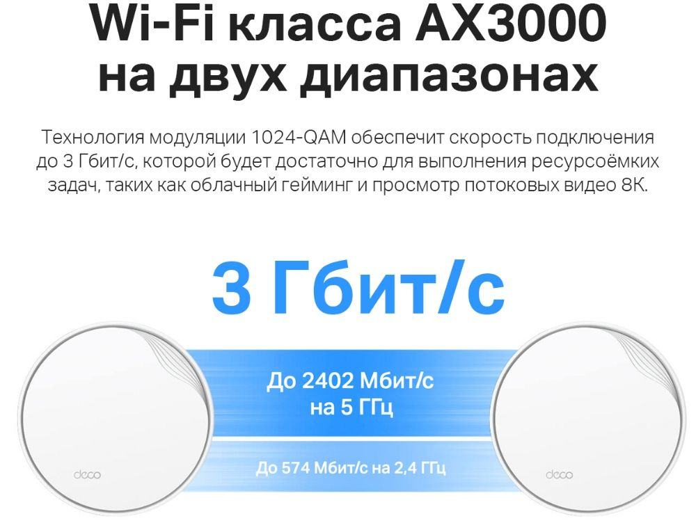 Бесшовный Mesh роутер TP-Link Deco X50-PoE(1-pack) AX3000 1000/2500BASE-T белый