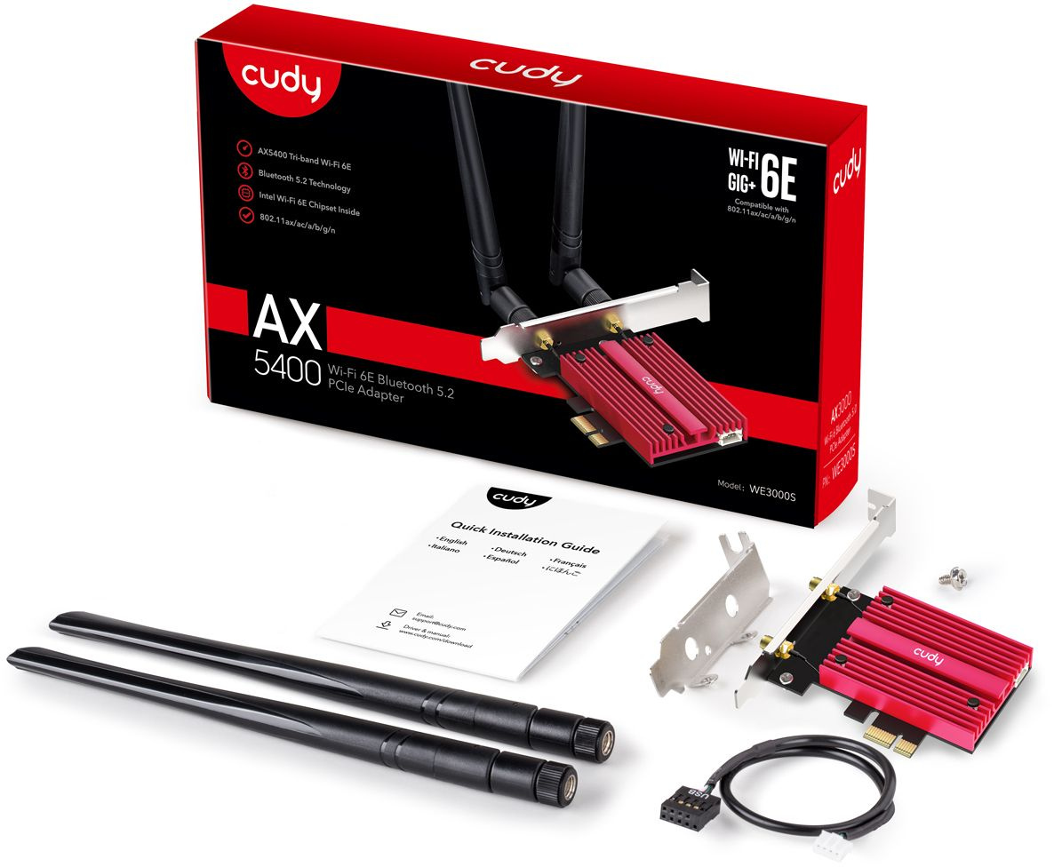 Сетевой адаптер Wi-Fi + Bluetooth Cudy WE3000S АХ5400 PCI Express (ант.внеш.съем) 2ант.