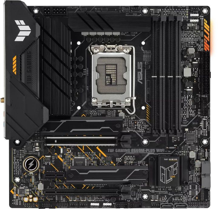 Материнская плата Asus TUF GAMING B660M-PLUS WIFI Soc-1700 Intel B660 4xDDR5 mATX AC`97 8ch(7.1) 2.5Gg RAID+HDMI+DP