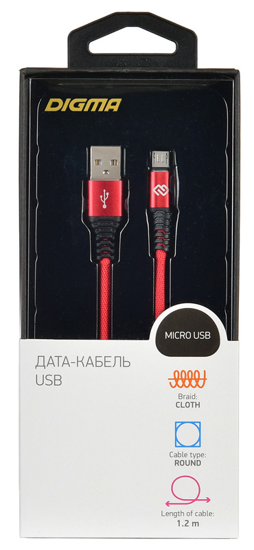 Кабель Digma MICROUSB-1.2M-BRAIDED-R USB (m)-micro USB (m) 1.2м красный