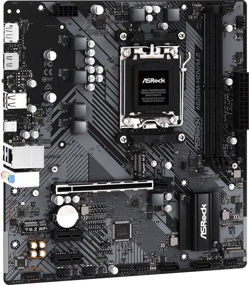 Материнская плата Asrock A620M-HDV/M.2 SocketAM5 AMD A620 2xDDR5 mATX AC`97 8ch(7.1) GbLAN RAID+HDMI+DP