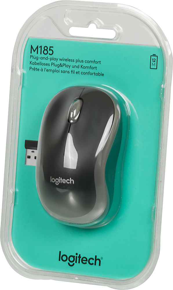 Мышь Logitech M185 черный/серый оптическая (1000dpi) беспроводная USB1.1 для ноутбука (2but)