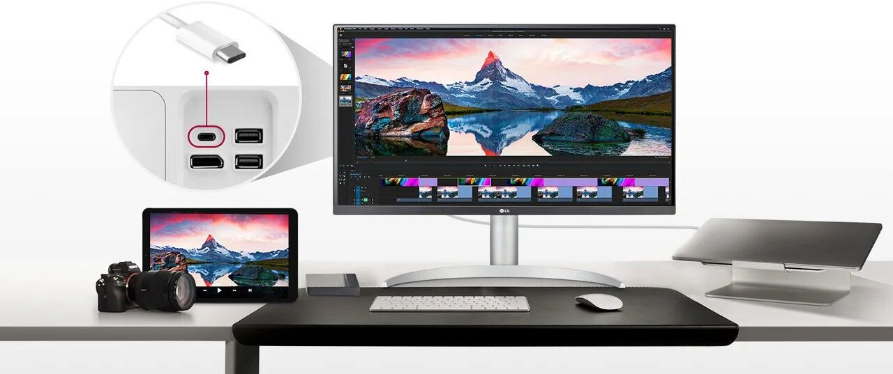 Монитор LG 27" UltraFine 27UP850N-W черный IPS LED 16:9 HDMI M/M матовая HAS Piv 400cd 178гр/178гр 3840x2160 60Hz DP 4K USB 5.9кг