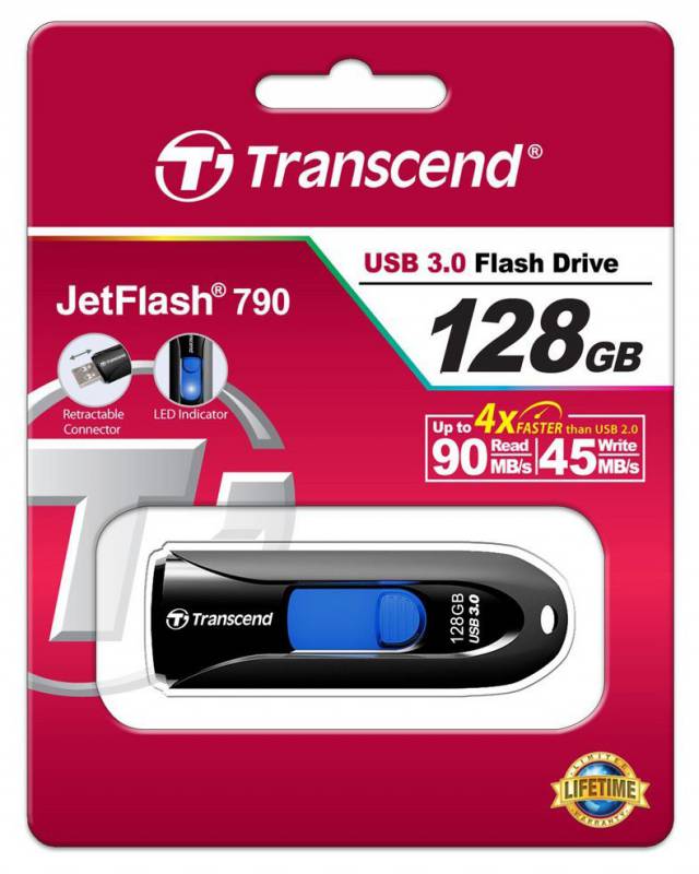 Флеш Диск Transcend 128Gb Jetflash 790 TS128GJF790K USB3.0 черный/синий