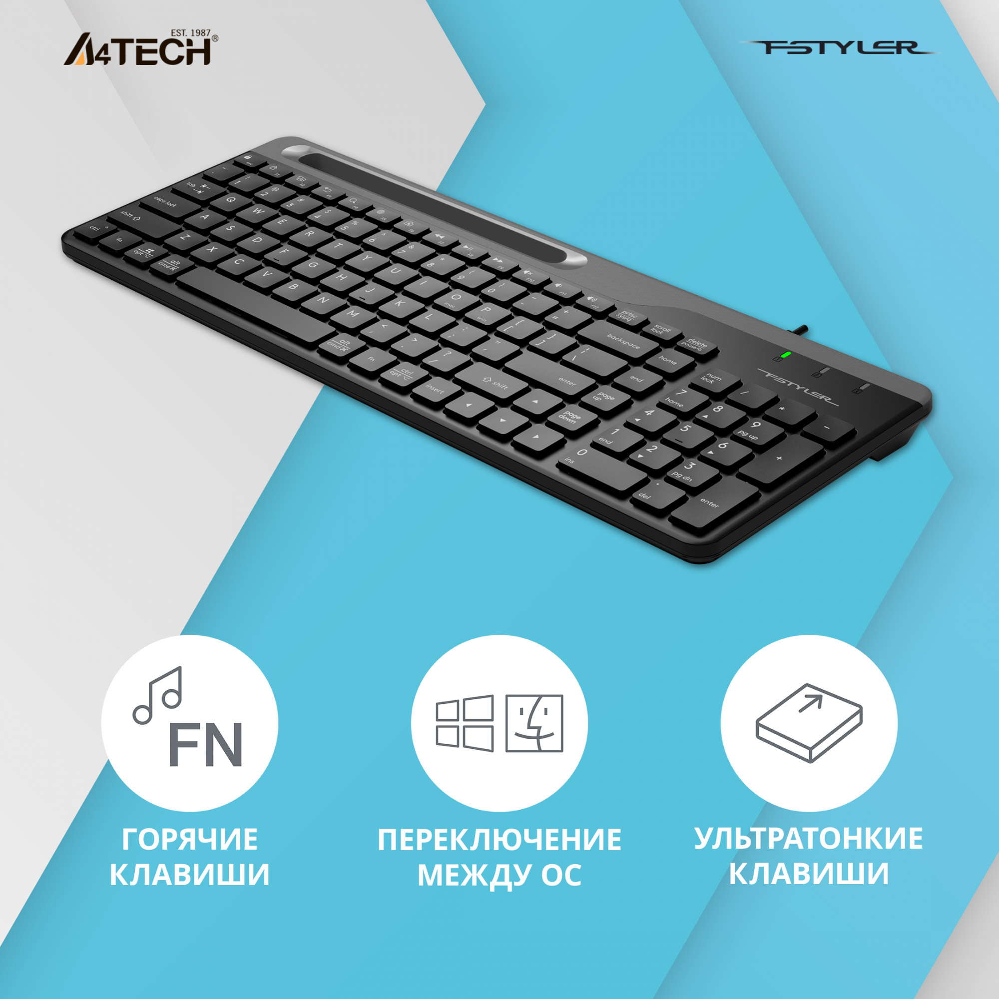 Клавиатура A4Tech Fstyler FK25 черный/серый USB slim