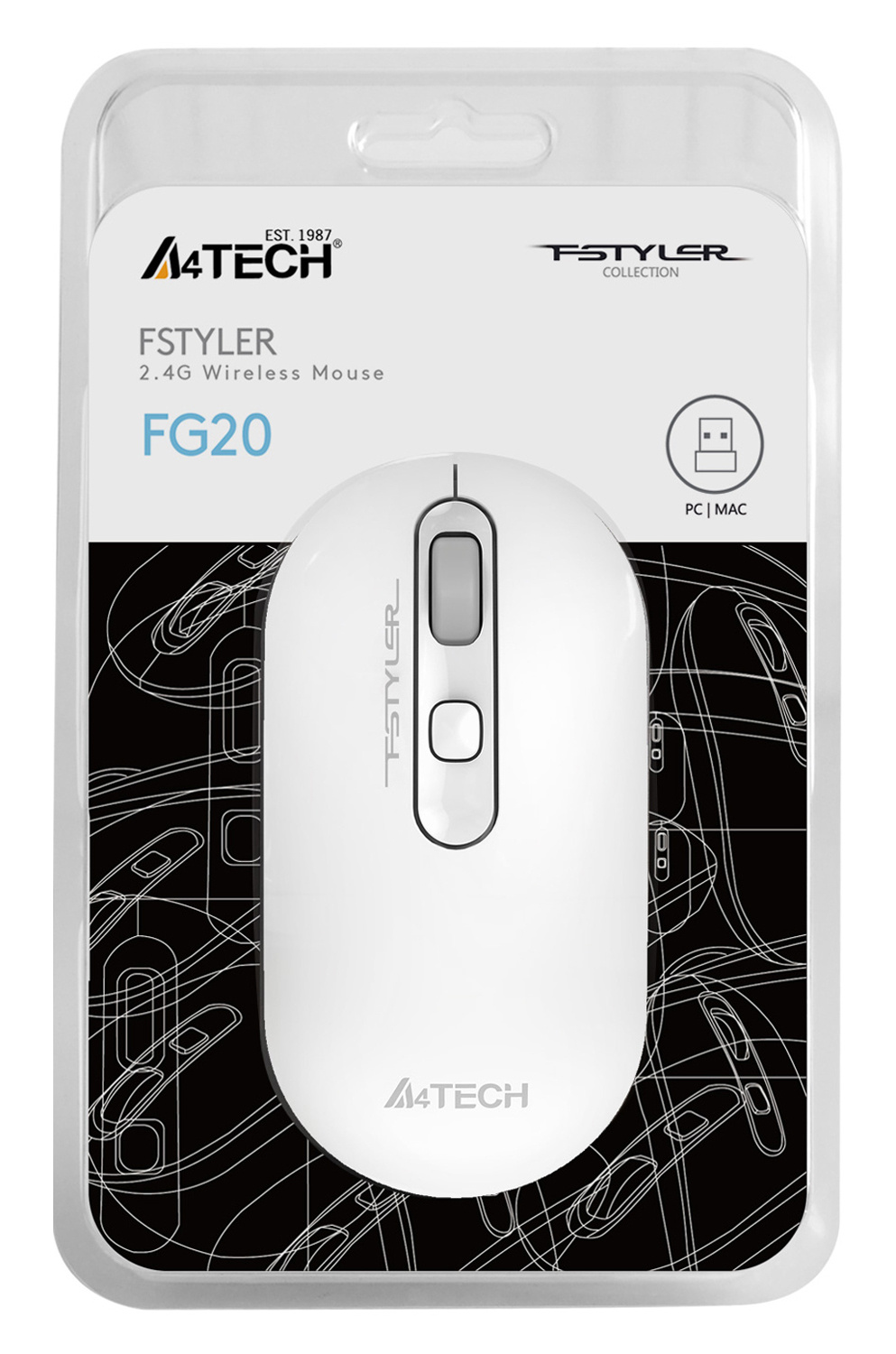 Мышь A4Tech Fstyler FG20 белый оптическая (2000dpi) беспроводная USB для ноутбука (4but)