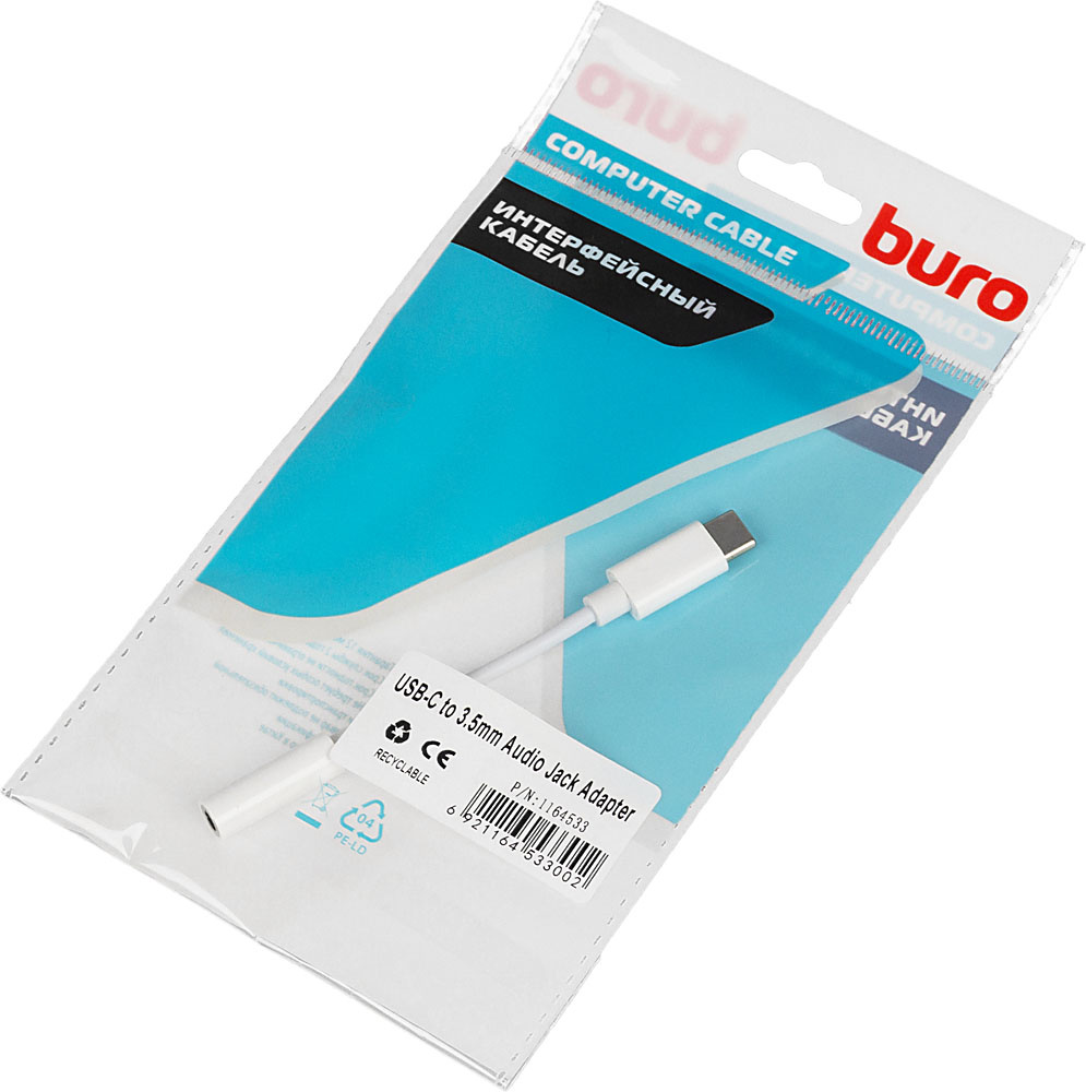 Переходник Buro BHP TPC-JCK Jack 3.5 (f)-USB Type-C (m) белый