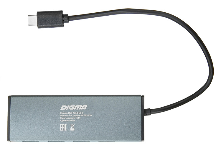 Разветвитель USB-C Digma HUB-4U3.0-UC-G 4порт. серый