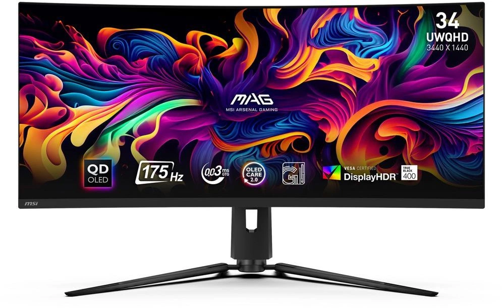 Монитор MSI 34" MAG 341CQP черный QD OLED LED 21:9 HDMI матовая HAS 250cd 178гр/178гр 3440x1440 175Hz FreeSync Premium Pro DP UW USB 9.3кг