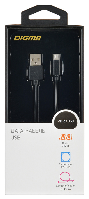 Кабель Digma MICROUSB-0.15M-BLK USB (m)-micro USB (m) 0.15м черный