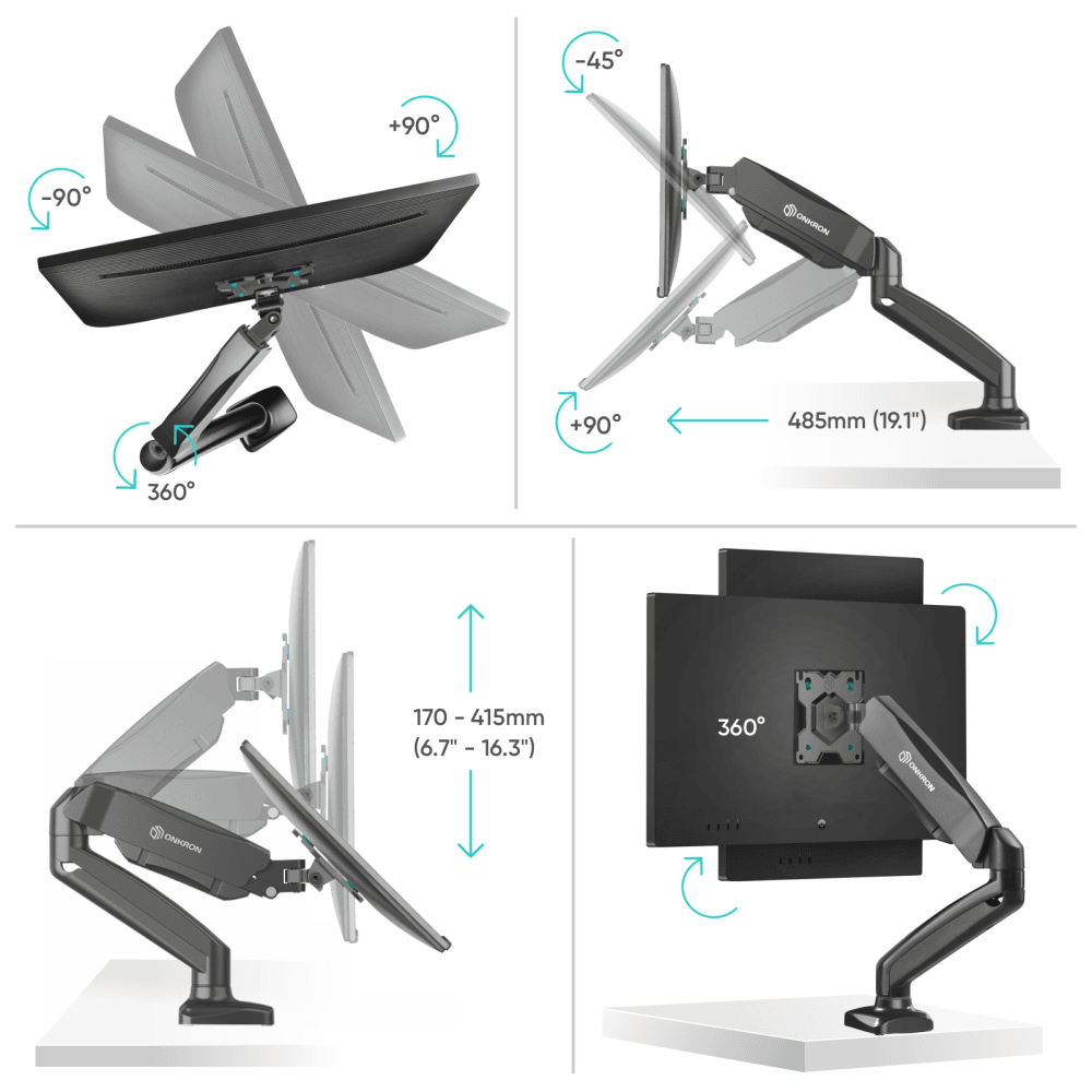 Настольный кронштейн-газлифт для монитора ONKRON G80 чёрный