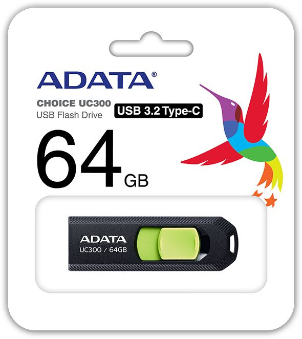 Флеш Диск A-Data 64Gb Type-C UC300 ACHO-UC300-64G-RBK/GN USB3.2 черный/зеленый