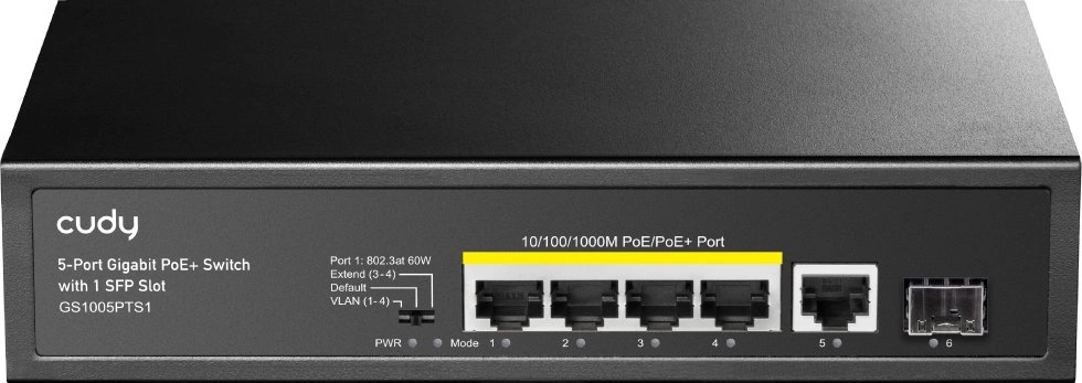 Коммутатор Cudy GS1005PTS1 (L2) 5x1Гбит/с 1SFP 4PoE+ 120W неуправляемый