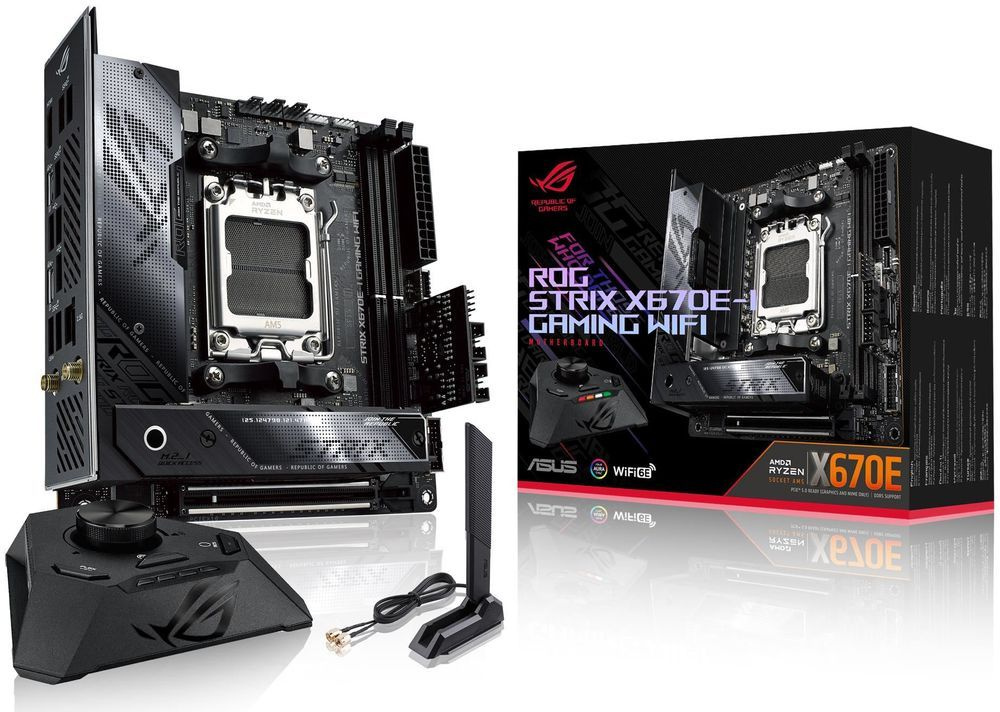 Материнская плата Asus ROG STRIX X670E-I GAMING WIFI SocketAM5 AMD X670 2xDDR5 mini-ITX AC`97 8ch(7.1) 2.5Gg RAID+HDMI