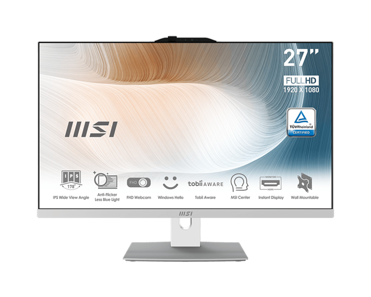 Моноблок MSI Modern AM272P 12M-238XRU 27" Full HD i5 1240P (1.7) 16Gb SSD512Gb Iris Xe noOS GbitEth WiFi BT 120W клавиатура мышь Cam белый 1920x1080