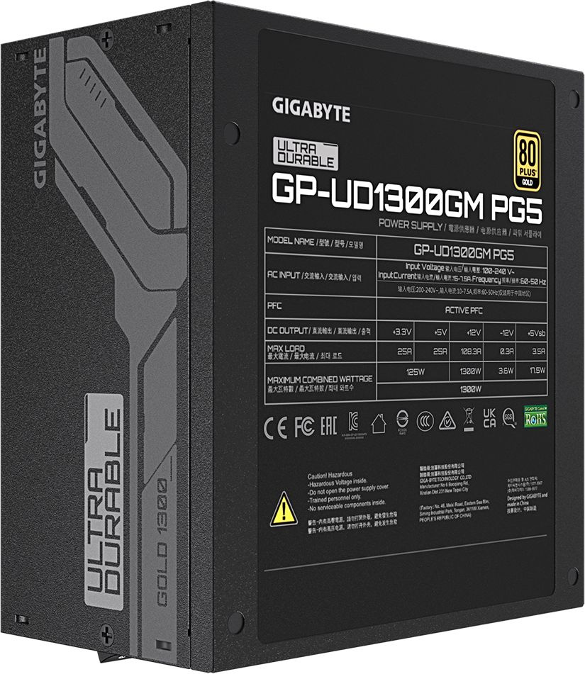 Блок питания Gigabyte ATX 1300W GP-UD1300GM PG5 Gen.5 80+ gold (20+4pin) APFC 120mm fan 12xSATA Cab Manag RTL