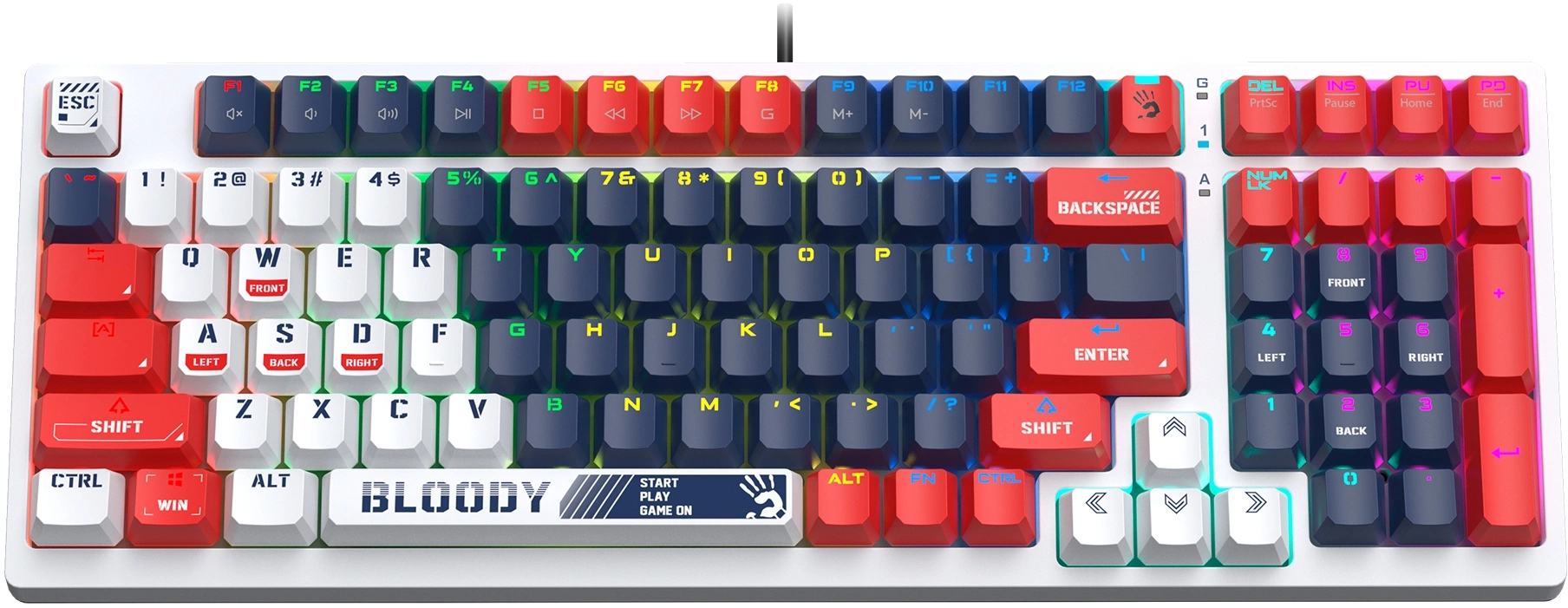 Клавиатура A4Tech Bloody S98 Sports Navy BLMS Plus механическая синий/белый USB for gamer LED (S98 SPORTS NAVY BLMS RED PLUS)