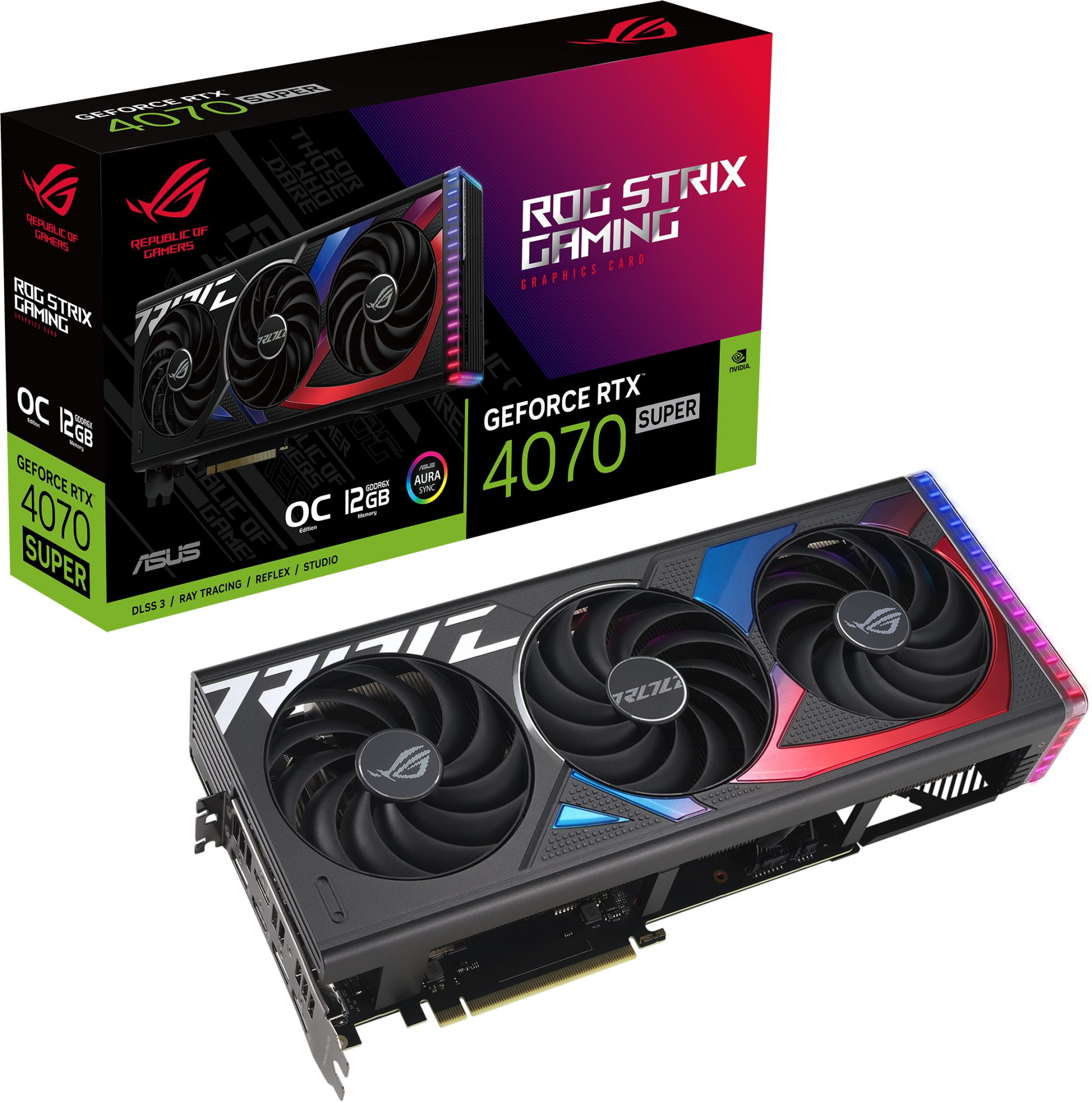 Видеокарта Asus PCI-E 4.0 ROG-STRIX-RTX4070S-O12G-GAMING NVIDIA GeForce RTX 4070 Super 12Gb 192bit GDDR6X 2640/21000 HDMIx2 DPx3 HDCP Ret