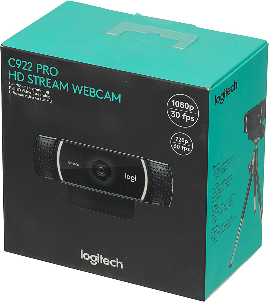 Камера Web Logitech Pro Stream C922 черный 3Mpix (1920x1080) USB2.0 с микрофоном (960-001089)