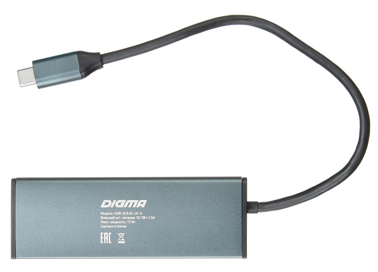 Разветвитель USB-C Digma HUB-3U3.0С-UC-G 4порт. серый