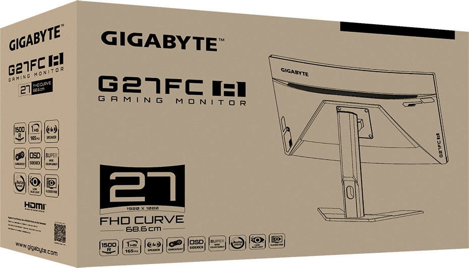 Монитор Gigabyte 27" G27FC A черный VA LED 1ms 16:9 HDMI M/M матовая HAS 250cd 178гр/178гр 1920x1080 165Hz FreeSync DP FHD USB 6.4кг