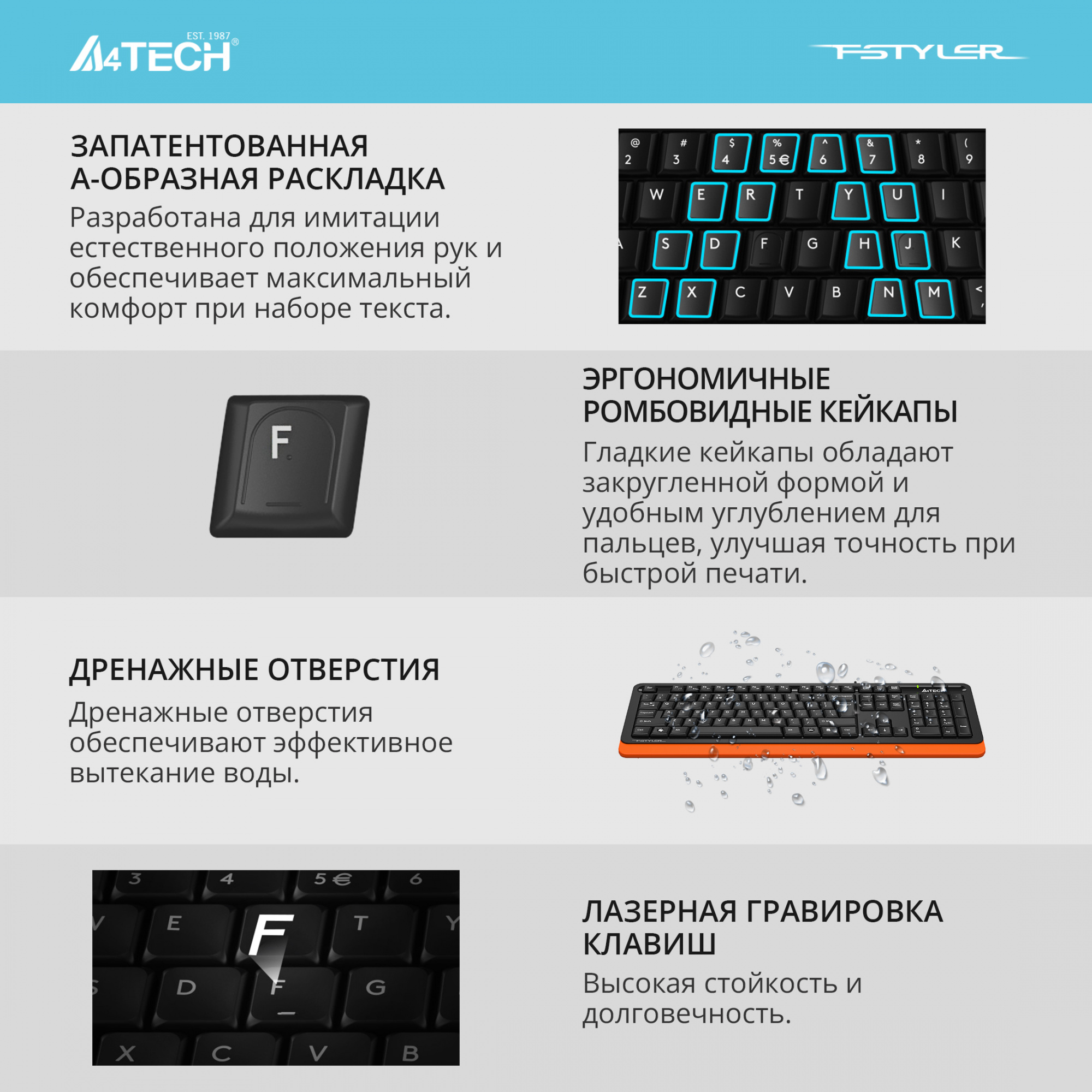 Клавиатура A4Tech Fstyler FKS10 черный/оранжевый USB