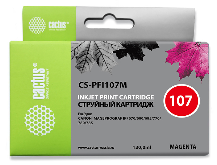 Картридж струйный Cactus CS-PFI107M PFI-107M пурпурный (130мл) для Canon IP iPF670/iPF680/iPF685/iPF770/iPF780/iPF785/