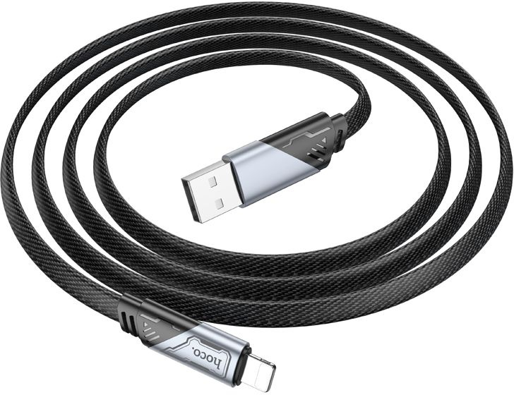 Кабель Hoco U119 Machine iP USB (m)-Lightning (m) 1.2м черный коробка плоский