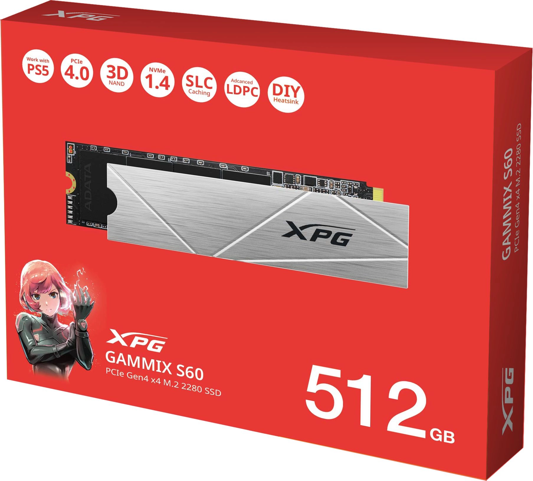 Накопитель SSD A-Data PCIe 4.0 x4 512GB AGAMMIXS60-512G-CS Gammix S60 XPG M.2 2280