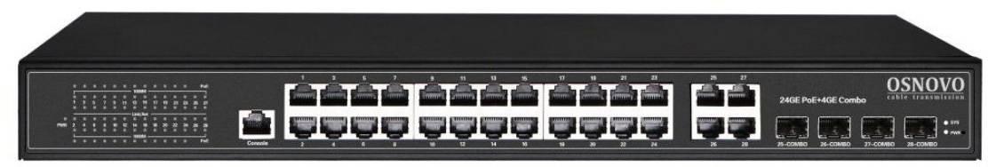 Коммутатор Osnovo SW-8244/L(400W) (L2) 28x1Гбит/с 4xКомбо(1000BASE-T/SFP) 24PoE+ 400W управляемый