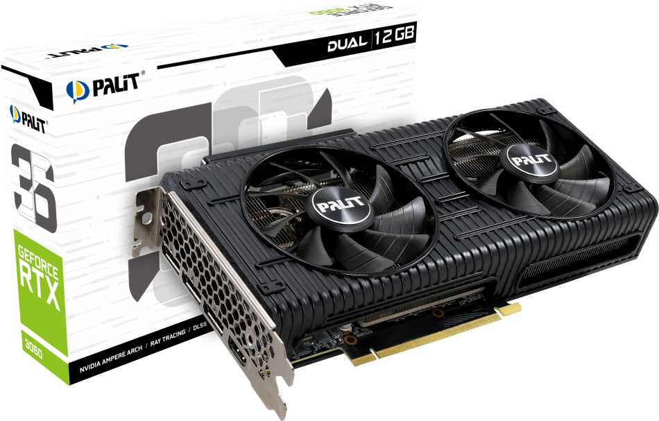 Видеокарта Palit PCI-E 4.0 PA-RTX3060 DUAL 12G NVIDIA GeForce RTX 3060 12Gb 192bit GDDR6 1320/15000 HDMIx1 DPx3 HDCP Ret